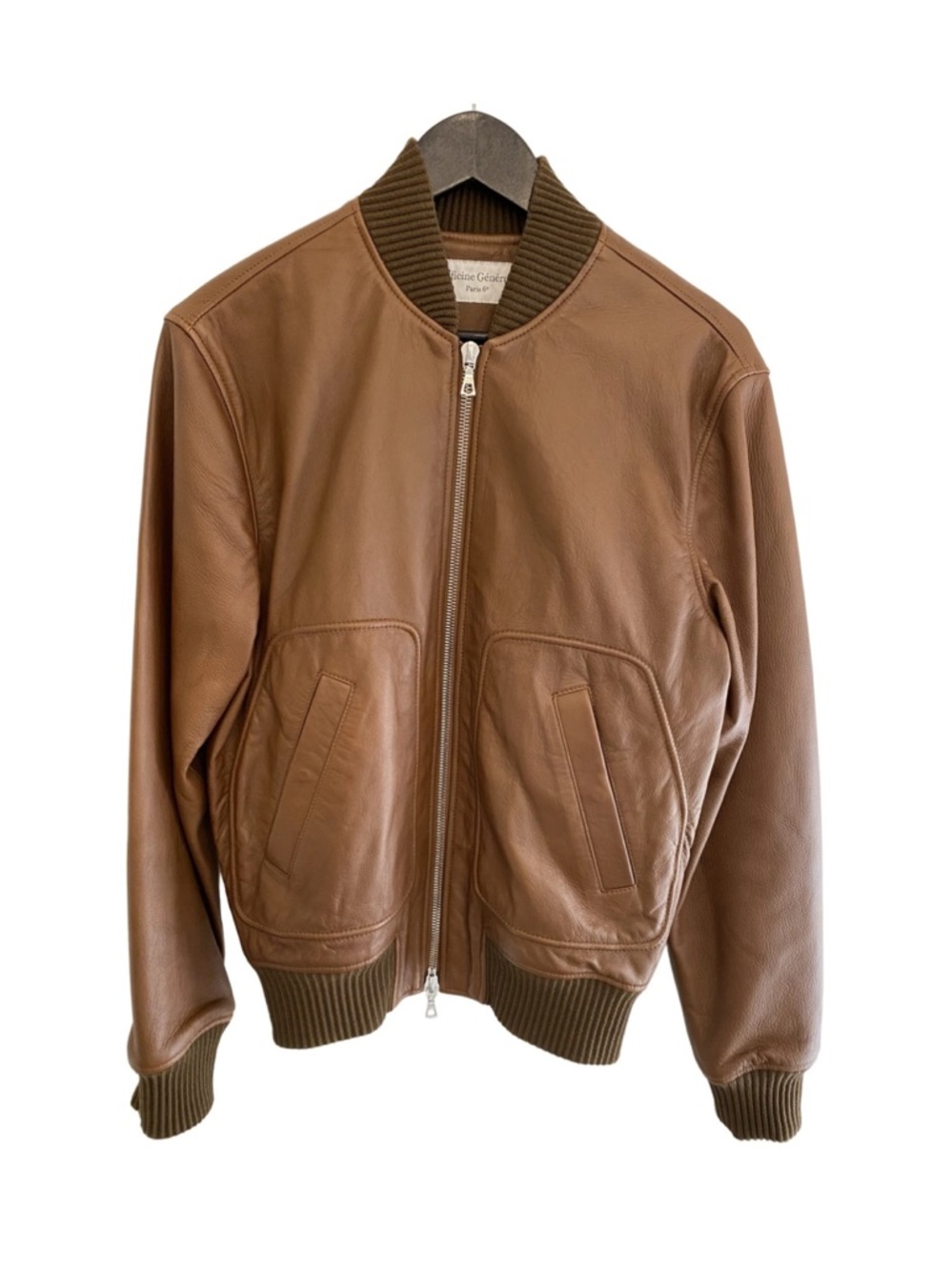 Officine Generale Cesar Brown Leather Bomber Jacket Small $1600